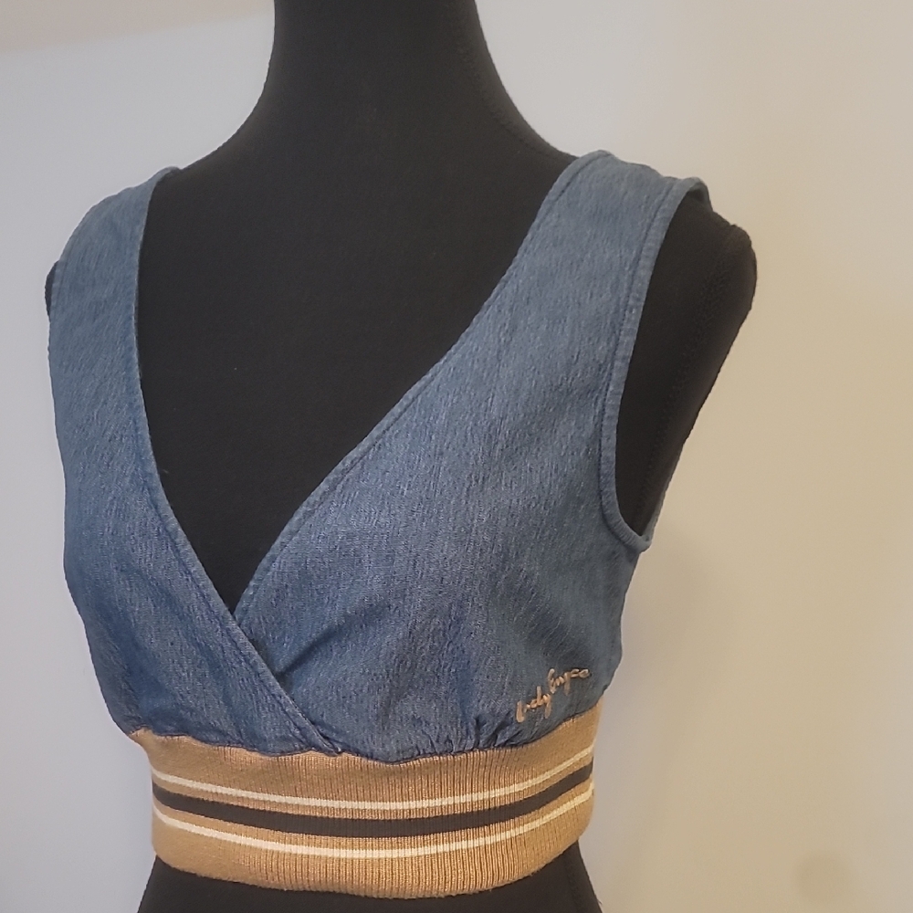 Lady Enyce Trendy Denim Crop Top with Gold Accents